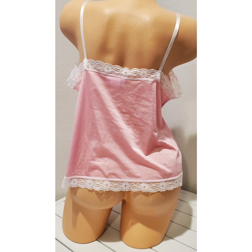Blair Vintage Silky Nylon Camisole Lace Trim Adjustable Straps Princess Pink M - Picture 3 of 4
